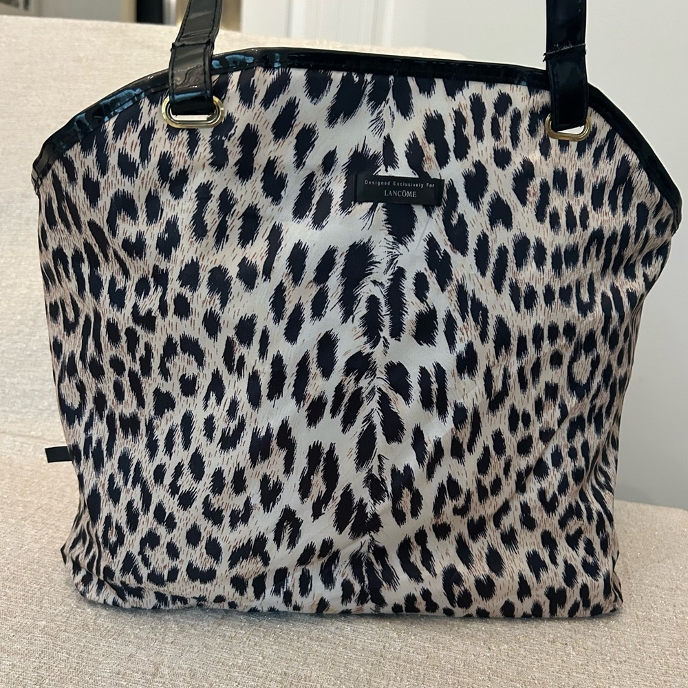 Lancome cheetah Print Tote Bag  Reversible Black Canvas/Weather Resistant Fabric